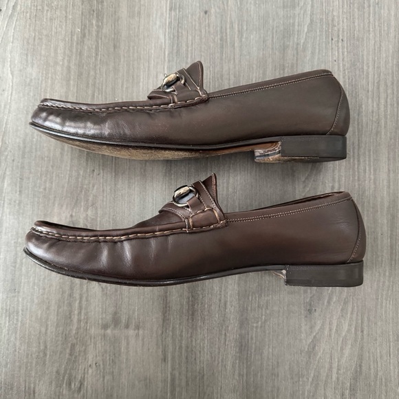 Gucci Brown Leather Horsebit Stripe Loafers shoes size 10.5 - Picture 9 of 12
